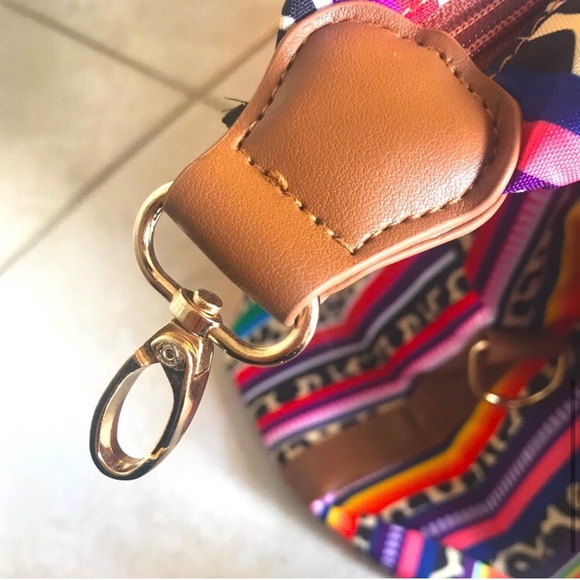 LAST ONE: Trendy cow leopard print colorful stripe overnight XL duffel bag - Picture 7 of 7